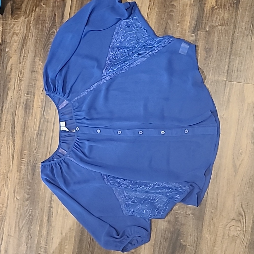 LC Lauren Conrad: Sheer Periwinkle Button Down Blouse